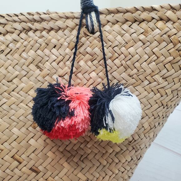 Gap Straw Pom Pom Basket Bag Tan Multi - Picture 8 of 15
